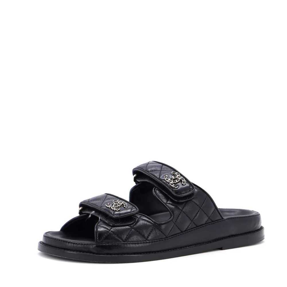 Chanel Women's Velcro Open Back Dad Sandals Quilted Leather